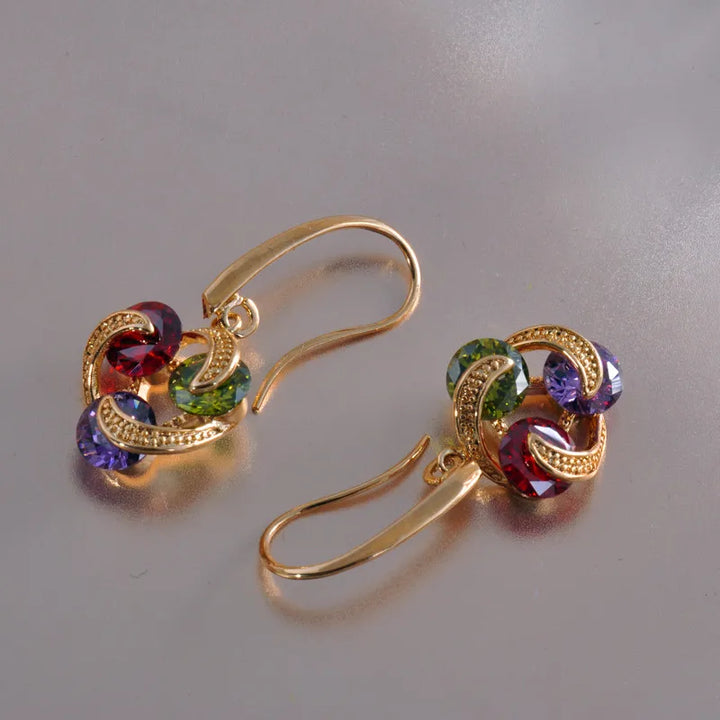 Vintage Hoop Rainbow Zircon Flower Earring - Divawearfashion