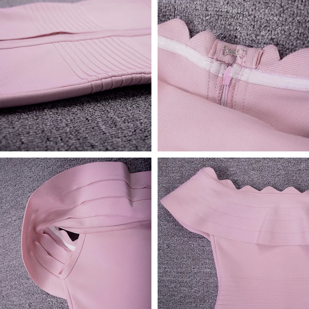 Pink Long Off Shoulder Bodycon Midi Dress - Divawearfashion