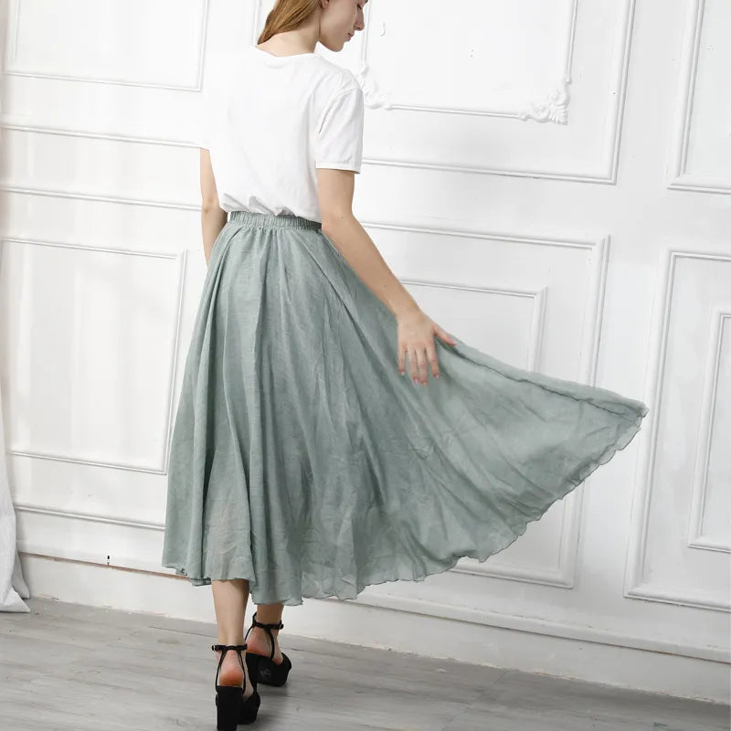 High Quality Cotton Linen Maxi Skirt - Divawearfashion