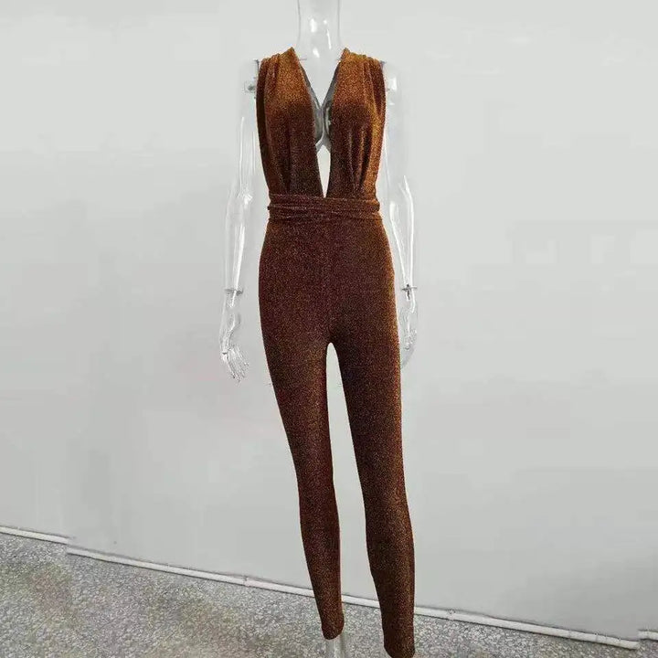 Sparkle Lace Up Bodycon Bandage Jumpsuit