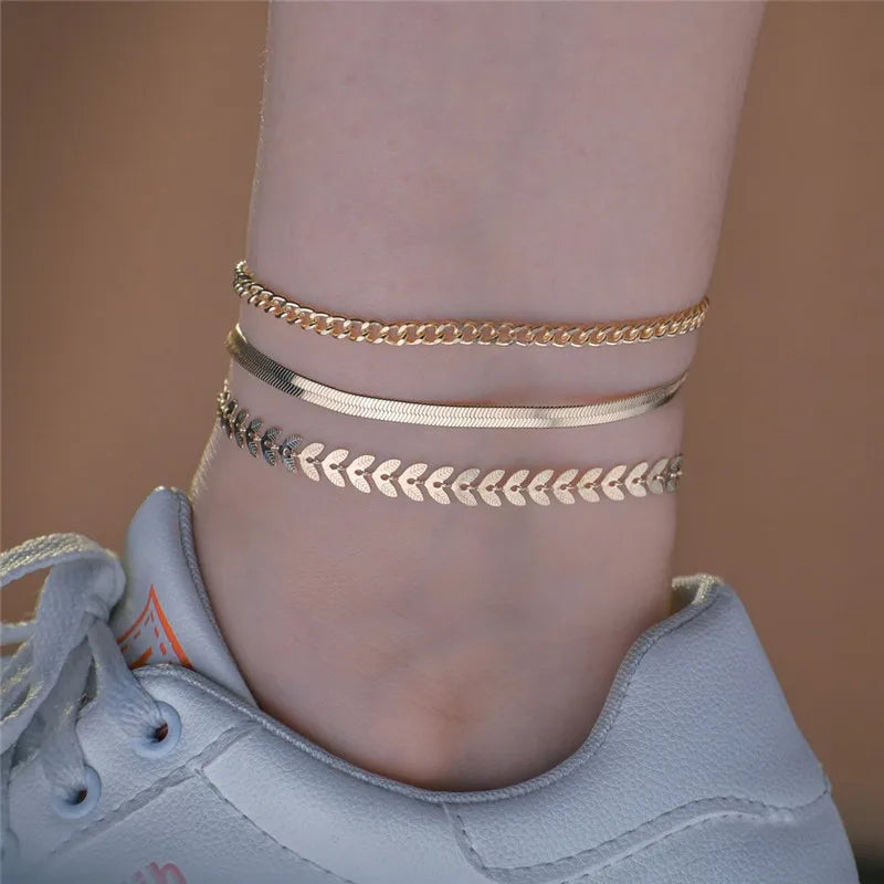 Gold Color Leg Jewelry Chain Bracelets - Divawearfashion