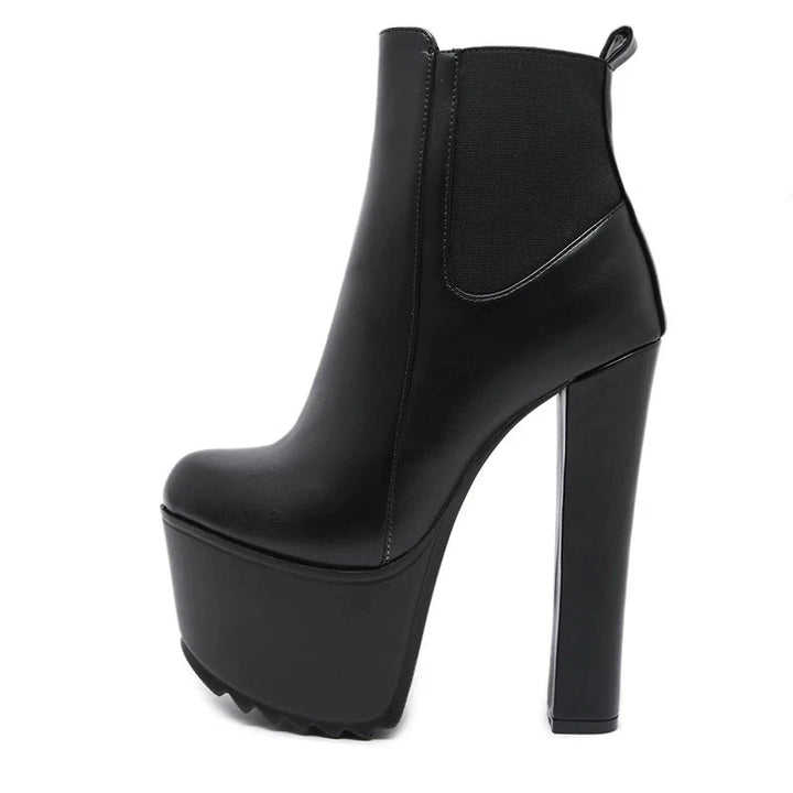 Leather Round Top Zipper High Heel Boot Platform - Divawearfashion