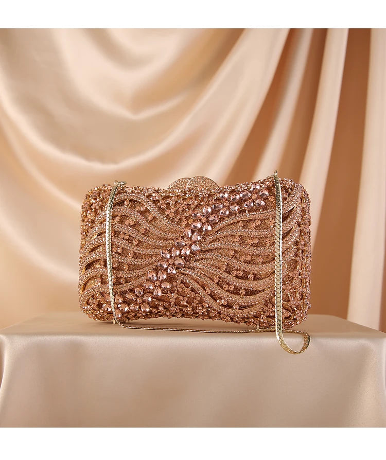 Silver Gold Black Crystal Diamond Beading Clutch - Divawearfashion