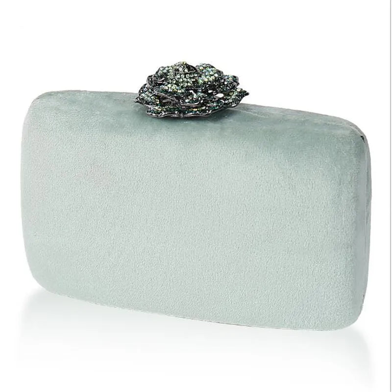 Evening Velvet Clutch Bag with Diamond Flower Lock - Divawearfashion