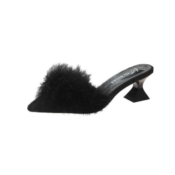 Non-Slip High Heels Rubber Bottom Fur High Heel Sandals - Divawearfashion