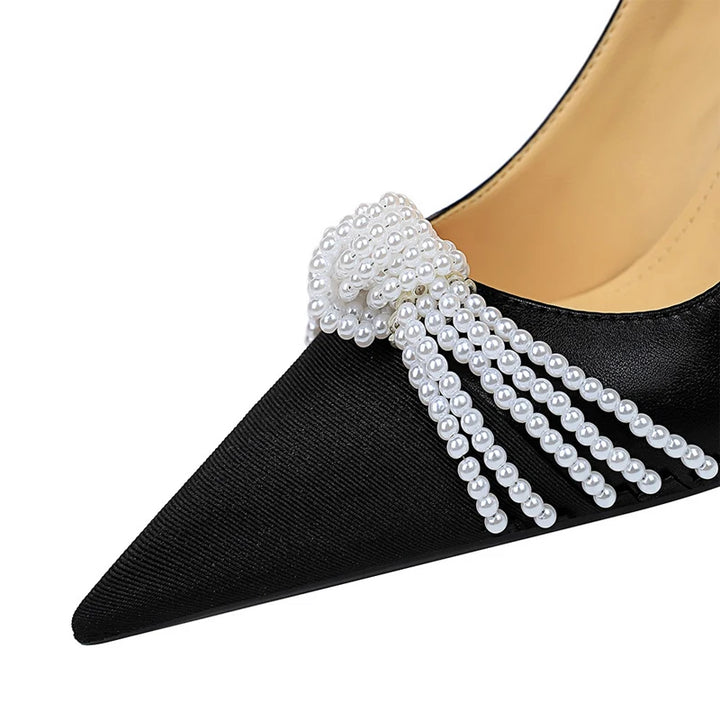 Pearl Bowknot Luxurious High Heels Stiletto - Divawearfashion