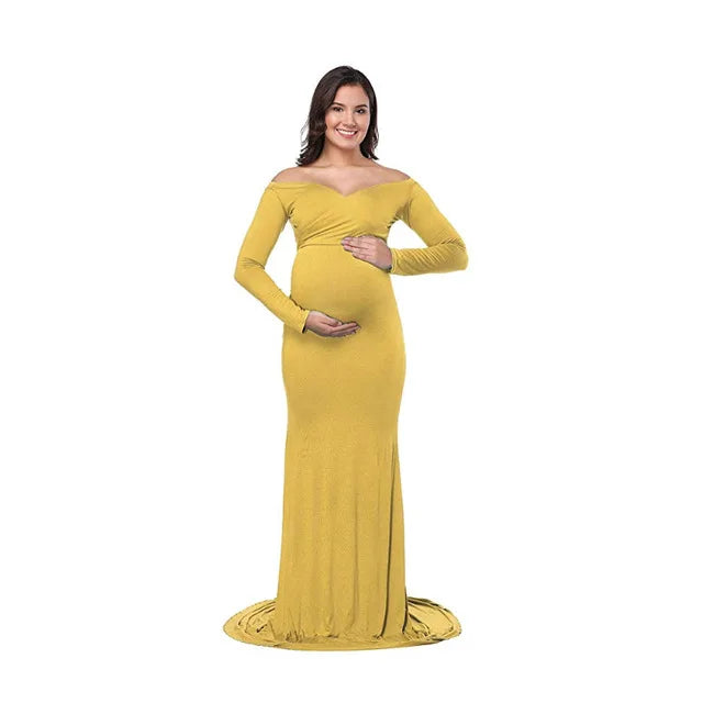 Fitted Long V Neck Maternity Dress - Divawearfashion