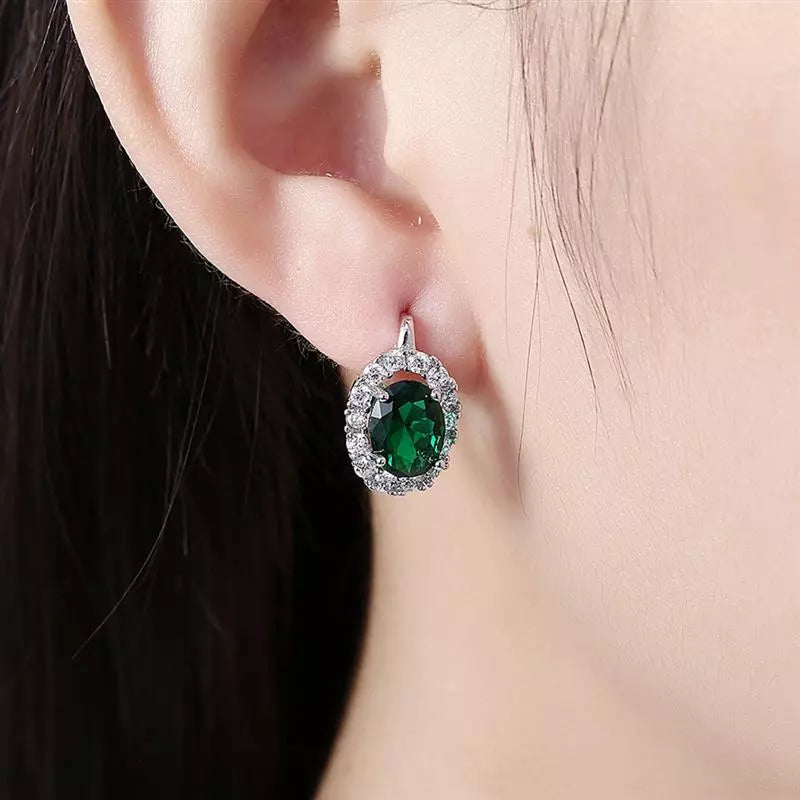 Big Green Shiny Crystal Cubic Zircon Stone Earrings - Divawearfashion