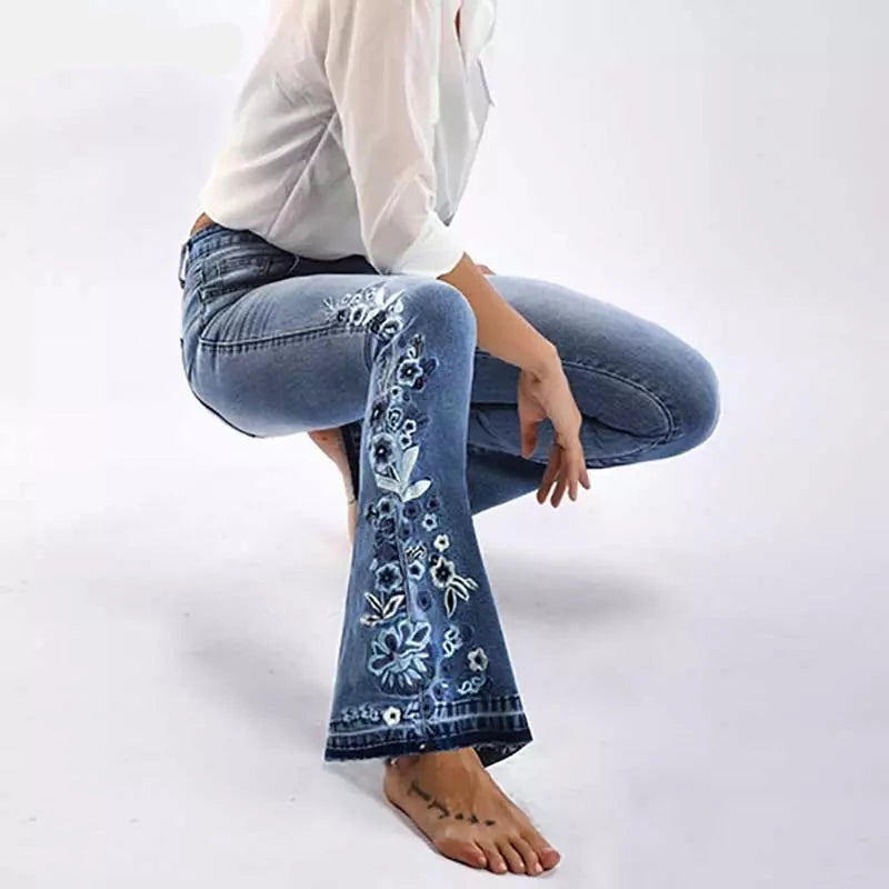 Embroidery Stretching Flare/Bell-Bottoms Jeans - Divawearfashion