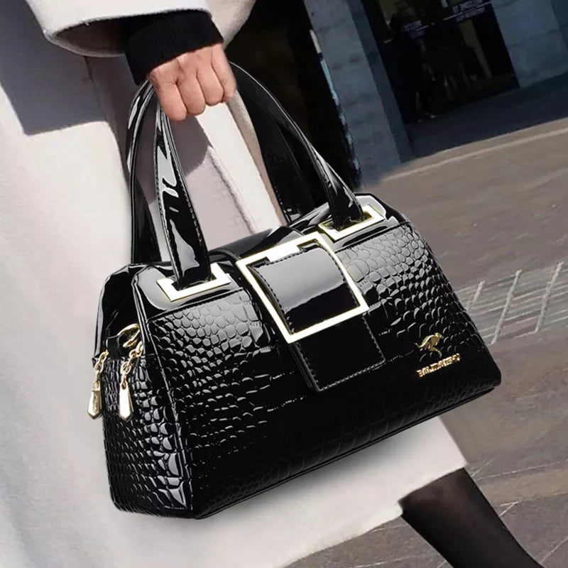 Crocodile Pattern Leather Shoulder Bag - Divawearfashion