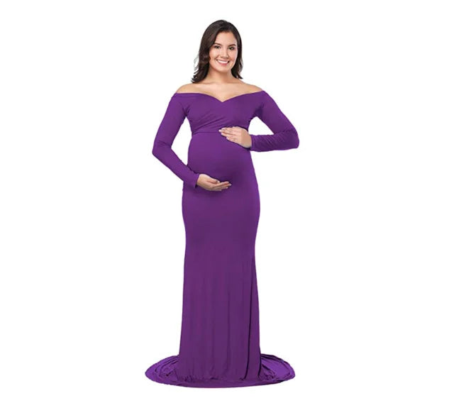 Fitted Long V Neck Maternity Dress - Divawearfashion