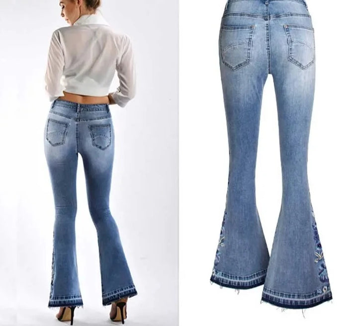 Embroidery Stretching Flare/Bell-Bottoms Jeans - Divawearfashion