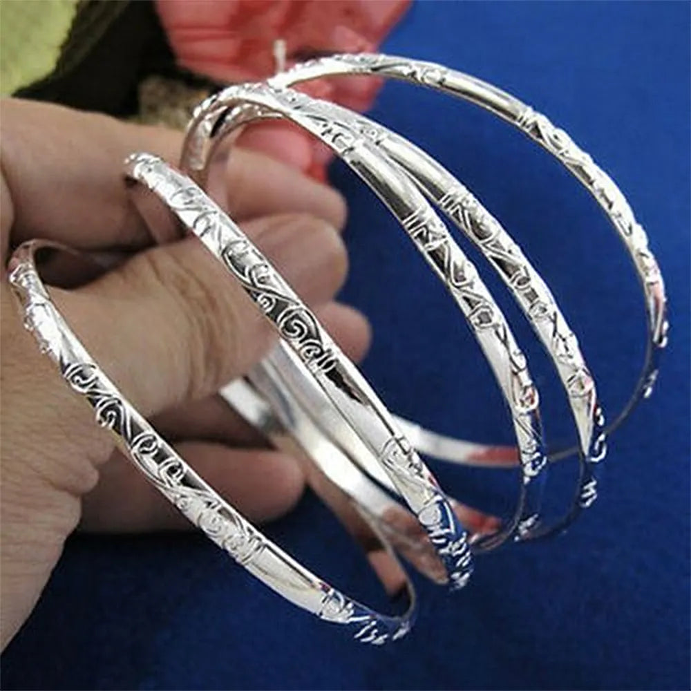 5Pcs/Set Simple Carving Flower Pattern Cuff Bracelet Bangle Set - Divawearfashion