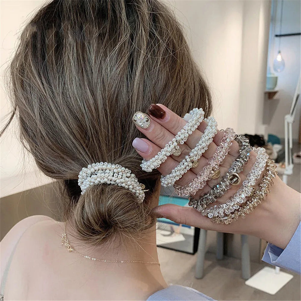 Pearl Multicolor Beads Hair Tie Elastic - Divawearfashion