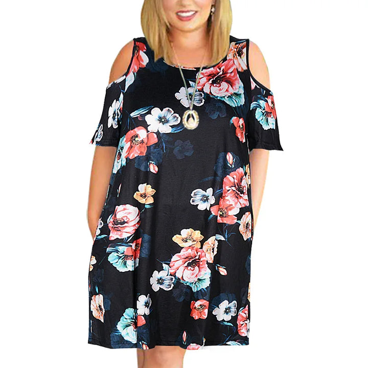 Loose Summer Dress with Off Shoulder Cut Out - Divawearfashion