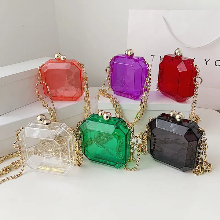 Transparent Acrylic Box Chain Crossbody Clutch Bag - Divawearfashion