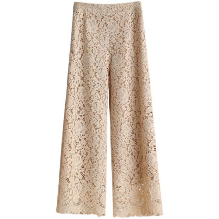 High Waist Slim Straight Ankle-Length Lace Pants