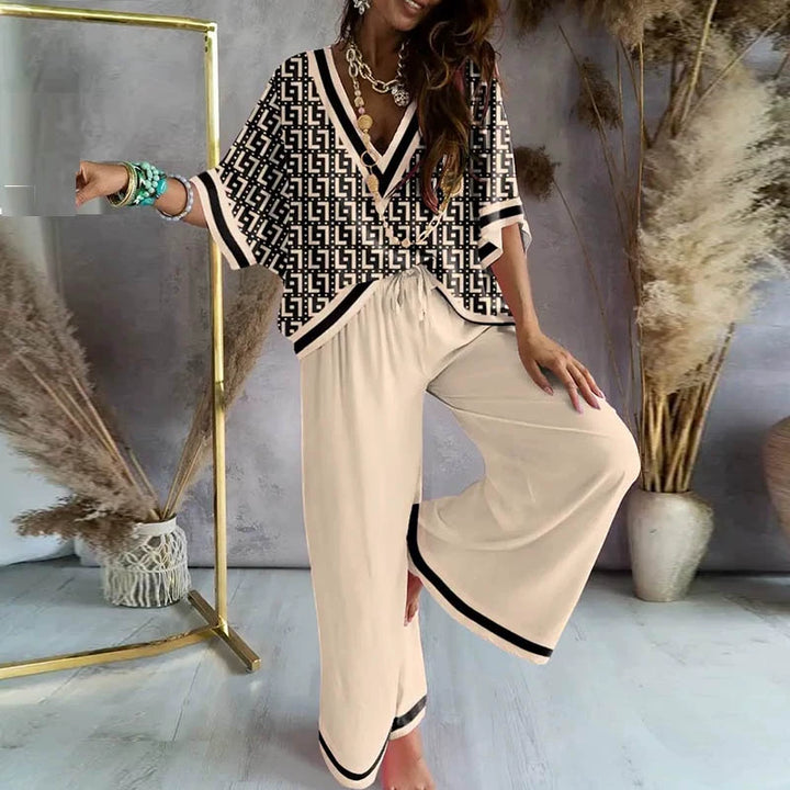 Top Suit Summer Leopard Wide Leg Pants Suit