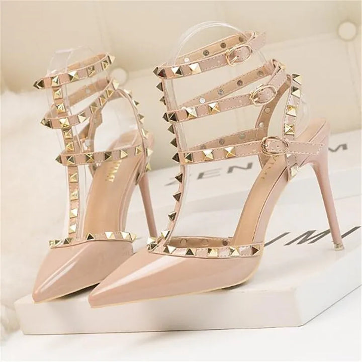 Rivet High Heels Sexy Pumps - Divawearfashion