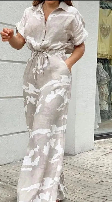 Camouflage Print Drawstring Lace-up Jumpsuit  - Divawearfashion