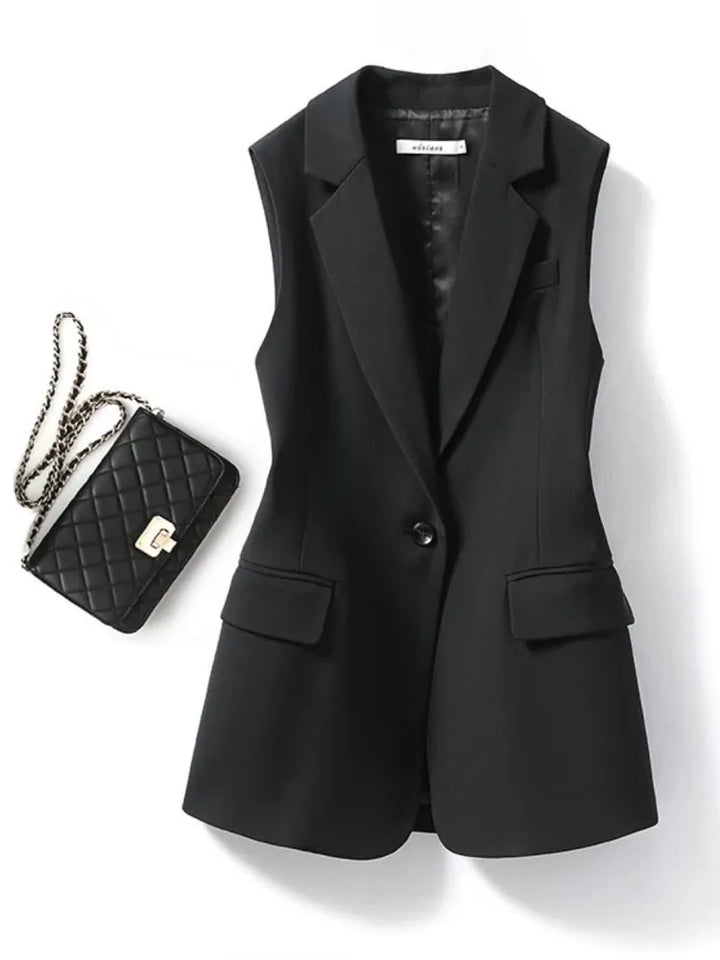 Lapel Collar Single Breasted Sleeveless Vest - Divawearfashion