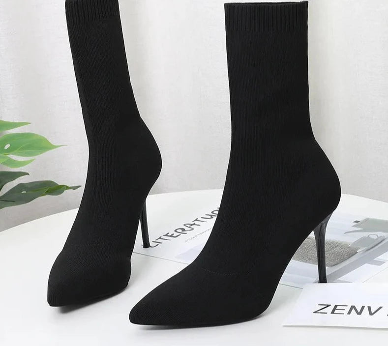 Sock Knitting Stretch High Heel Boot - Divawearfashion