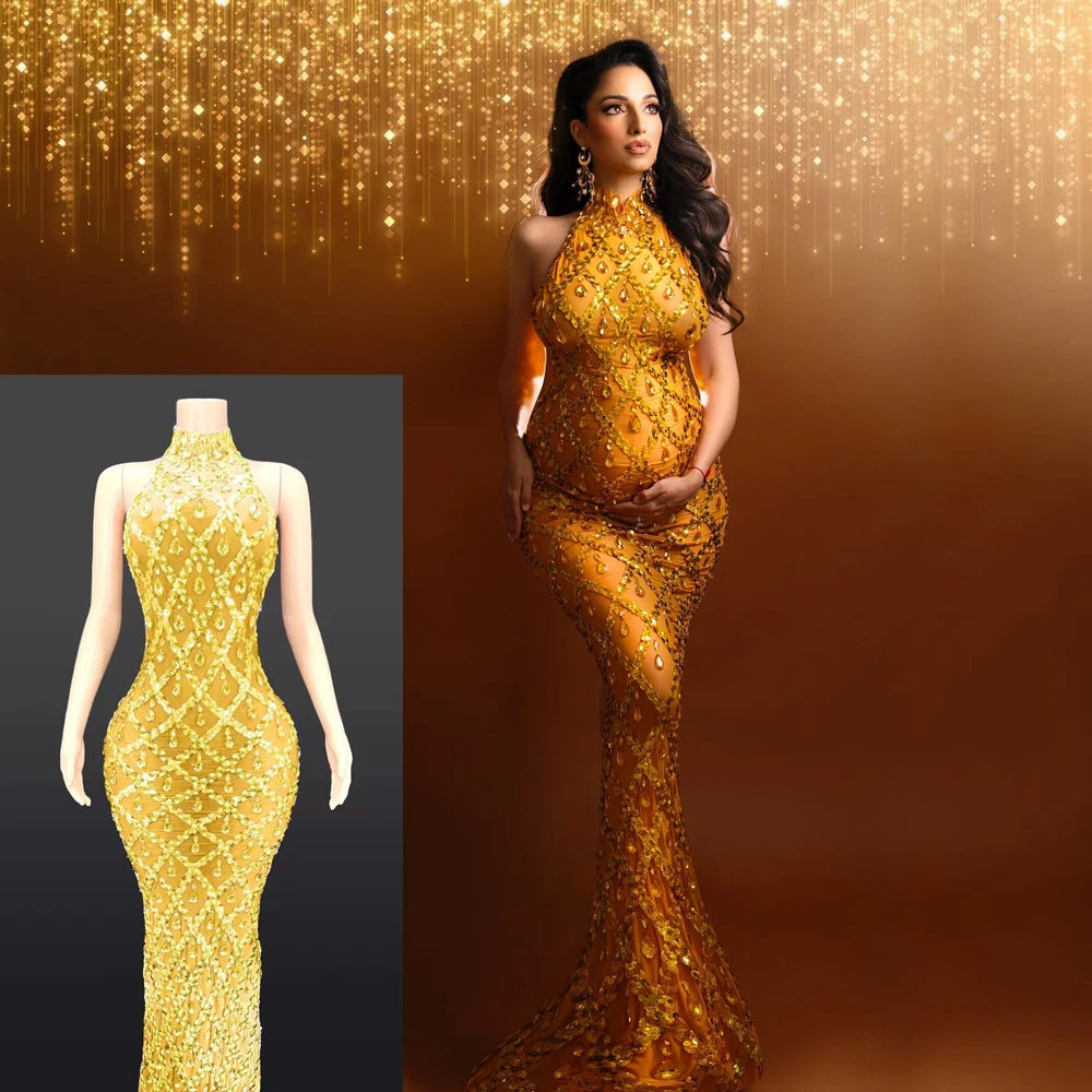 Stretch Fabric Lace Maxi Maternity Dress