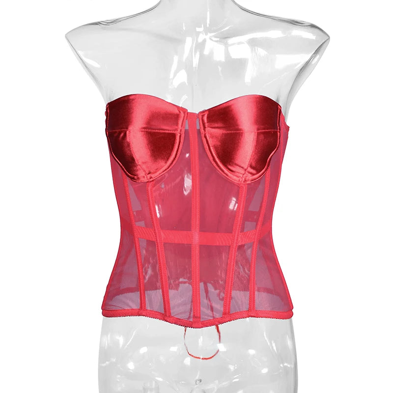 High End Transparent Tight Corset Bustier With Bra - Divawearfashion