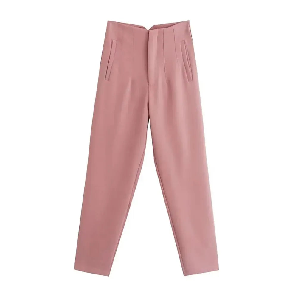 High Waist with Pockets Zipper Fly Ankle Trousers- Divawearfashion