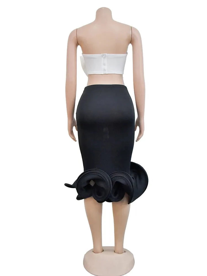 Big Bow Crop Top and Midi Skirt Bodycon Dress Set - Divawearfashion