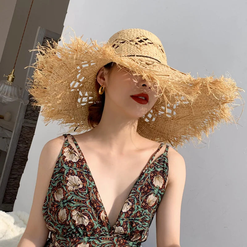 2024 Summer Raffia  Sun Hats for Women Holiday Straw Hat  Panama Ladies UPF Travel  Beige Floppy Hat beach accessories - Divawearfashion