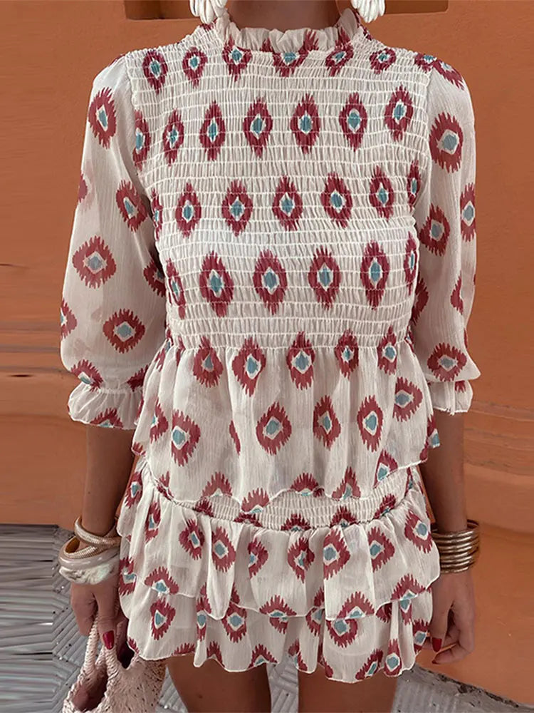 Chic Irregular One Shoulder Short Sleeve Print Mini Dress