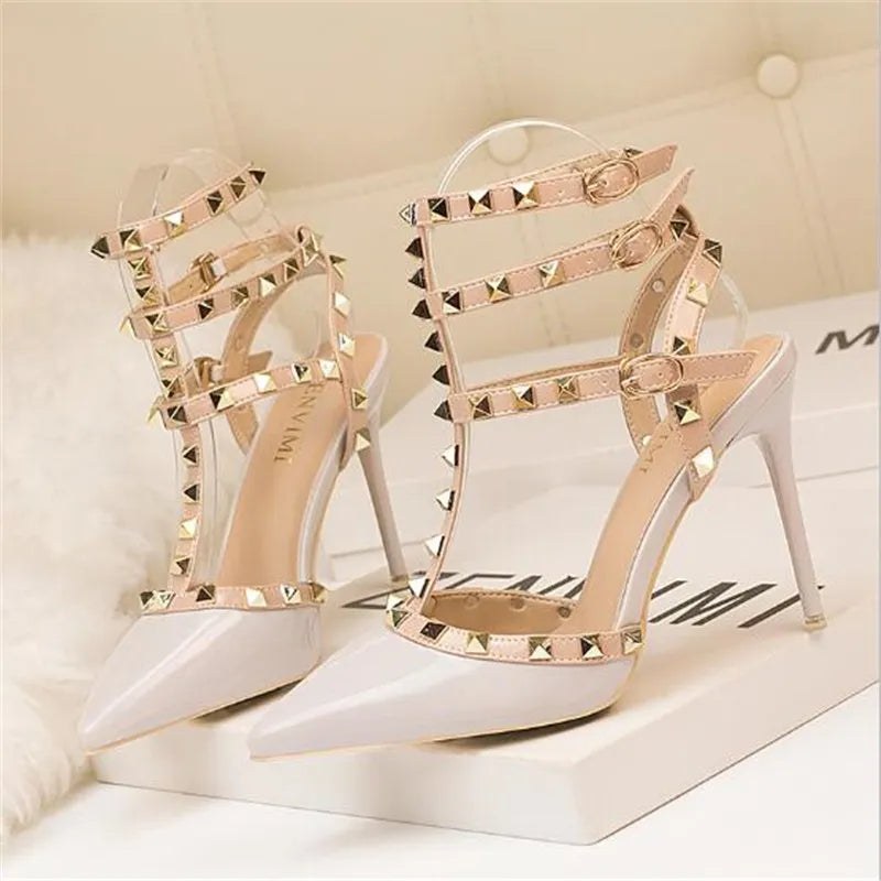 Rivet High Heels Sexy Pumps - Divawearfashion