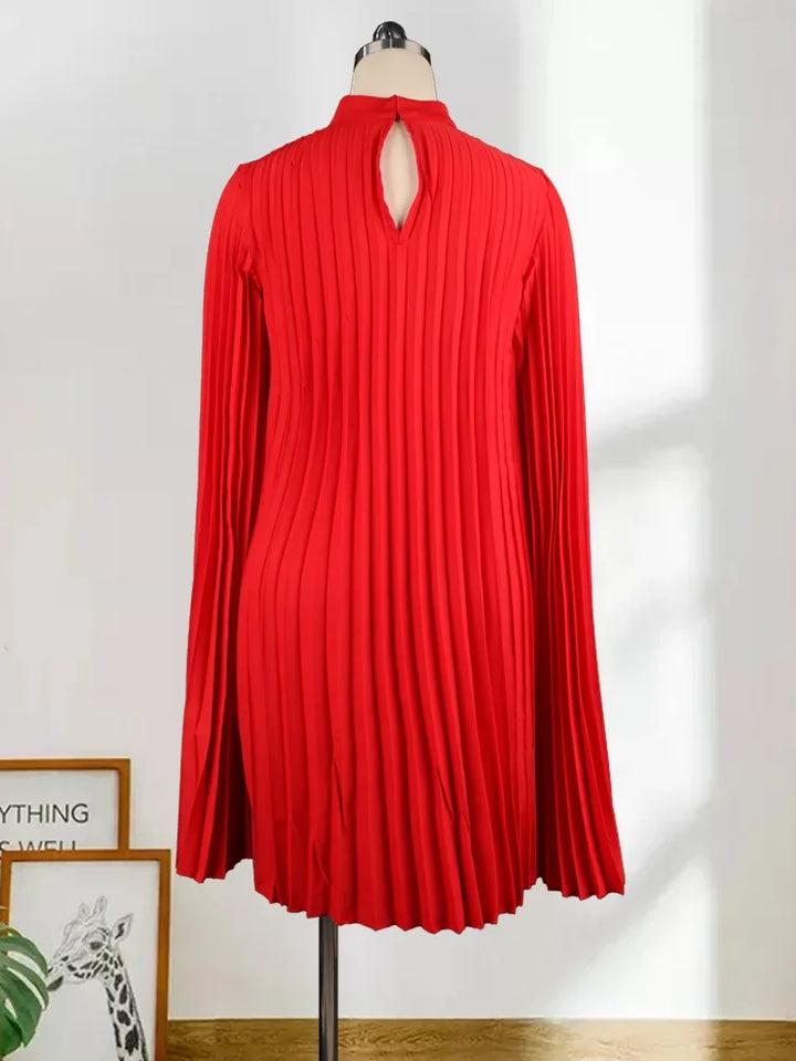 Plus Size Oversized Pleat Mock Neck Cloak Sleeve Dresses - Divawearfashion