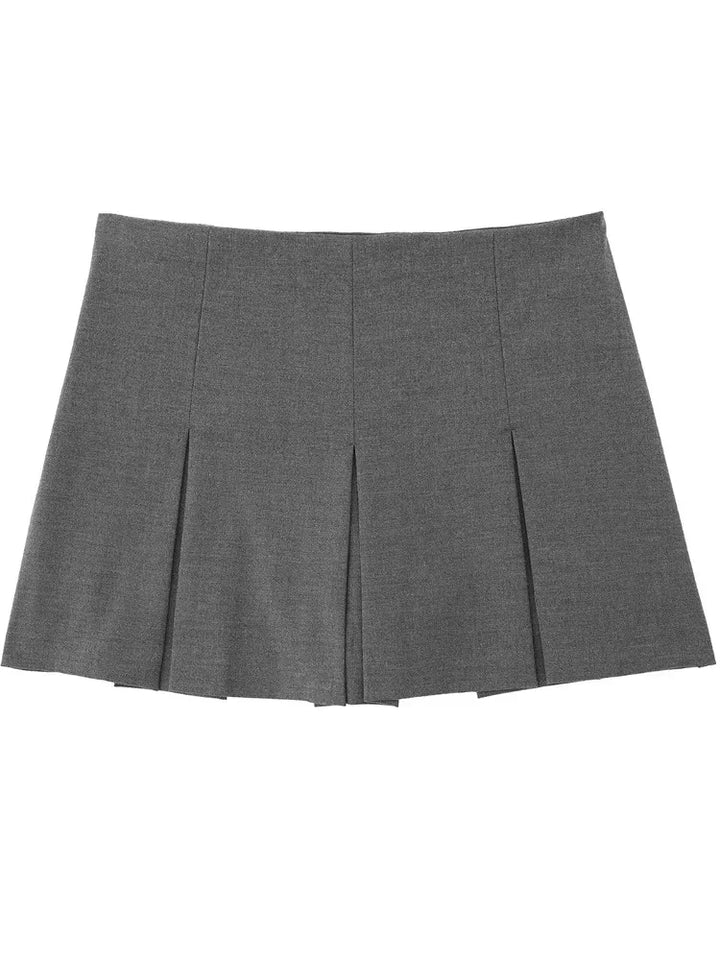 Grey Pleated High Waist Skorts - Divawearfashion