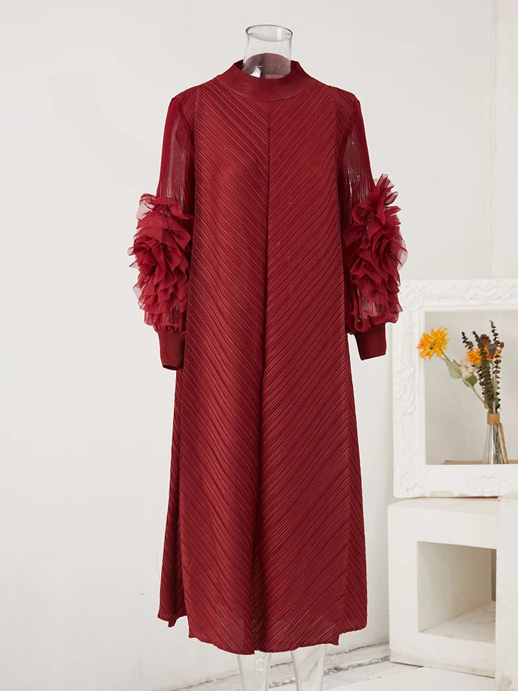 Round Neck Spliced Full Sleeve Maxi Dress - Divawearfashion