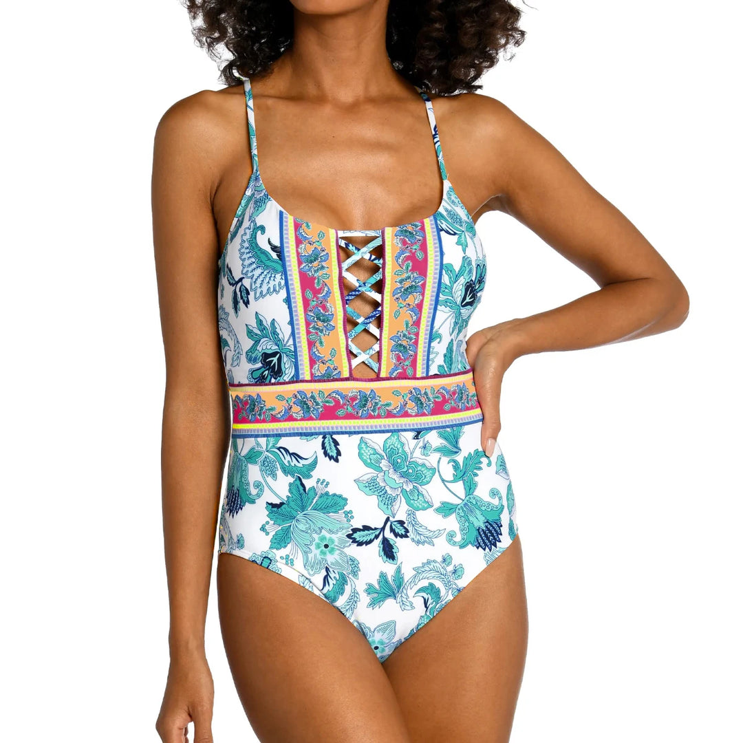 Deep V Neck One Piece Swimsuit  - Divawearfashion