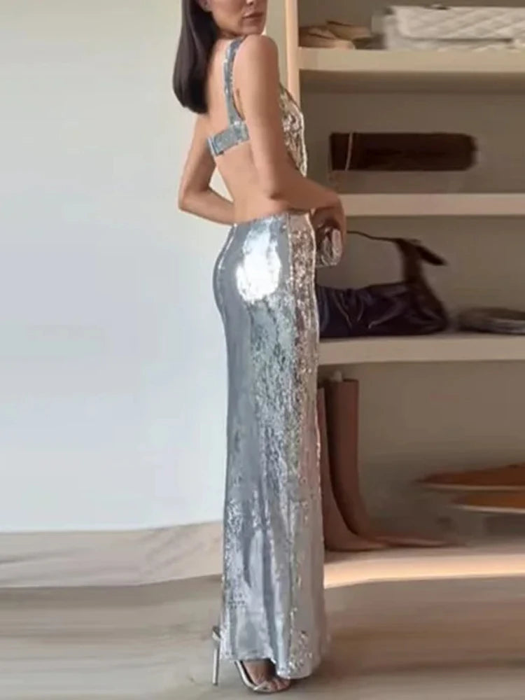 Sexy Sling High Waist Bodycon Maxi Dress 