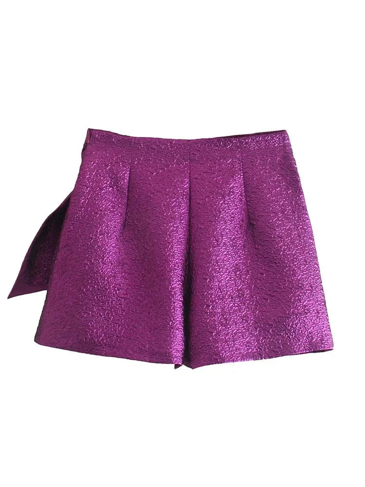 Textured Skort with Bow Knot High-waisted Invisible Side Zipper - Divawearfashion