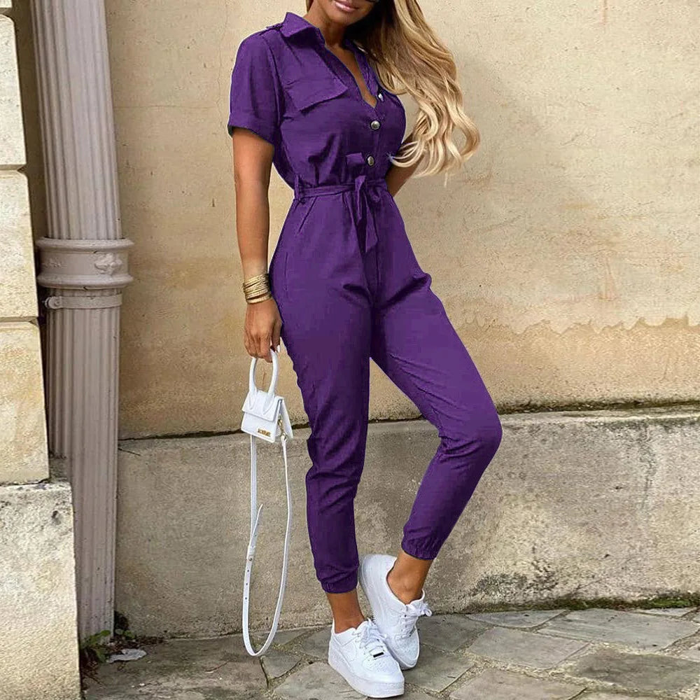 Lace-up Belt One Pieces Jumpsuit - Divawearfashion