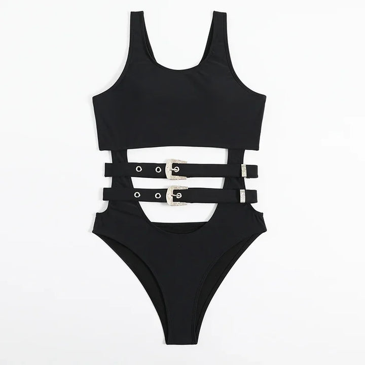 Hollow Out One Piece Buckle Swimsuit - Divawearfashion