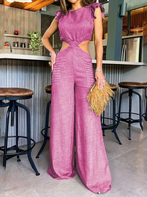 Sleeveless Naked Waist Wide Leg Jumpsuit - divawearfashion