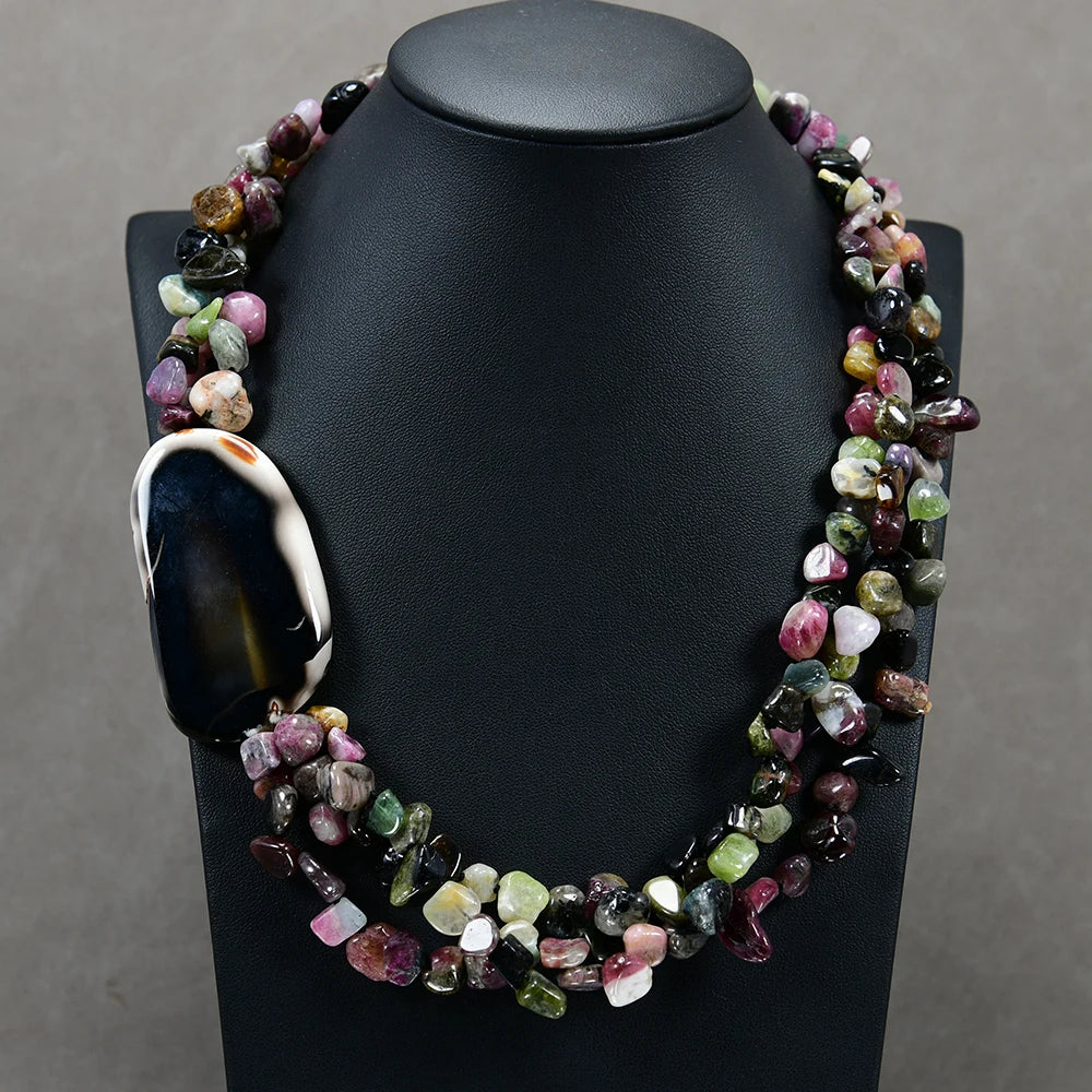 Handmade Mix Color Tourmaline Agate Necklace  - Divawearfashion