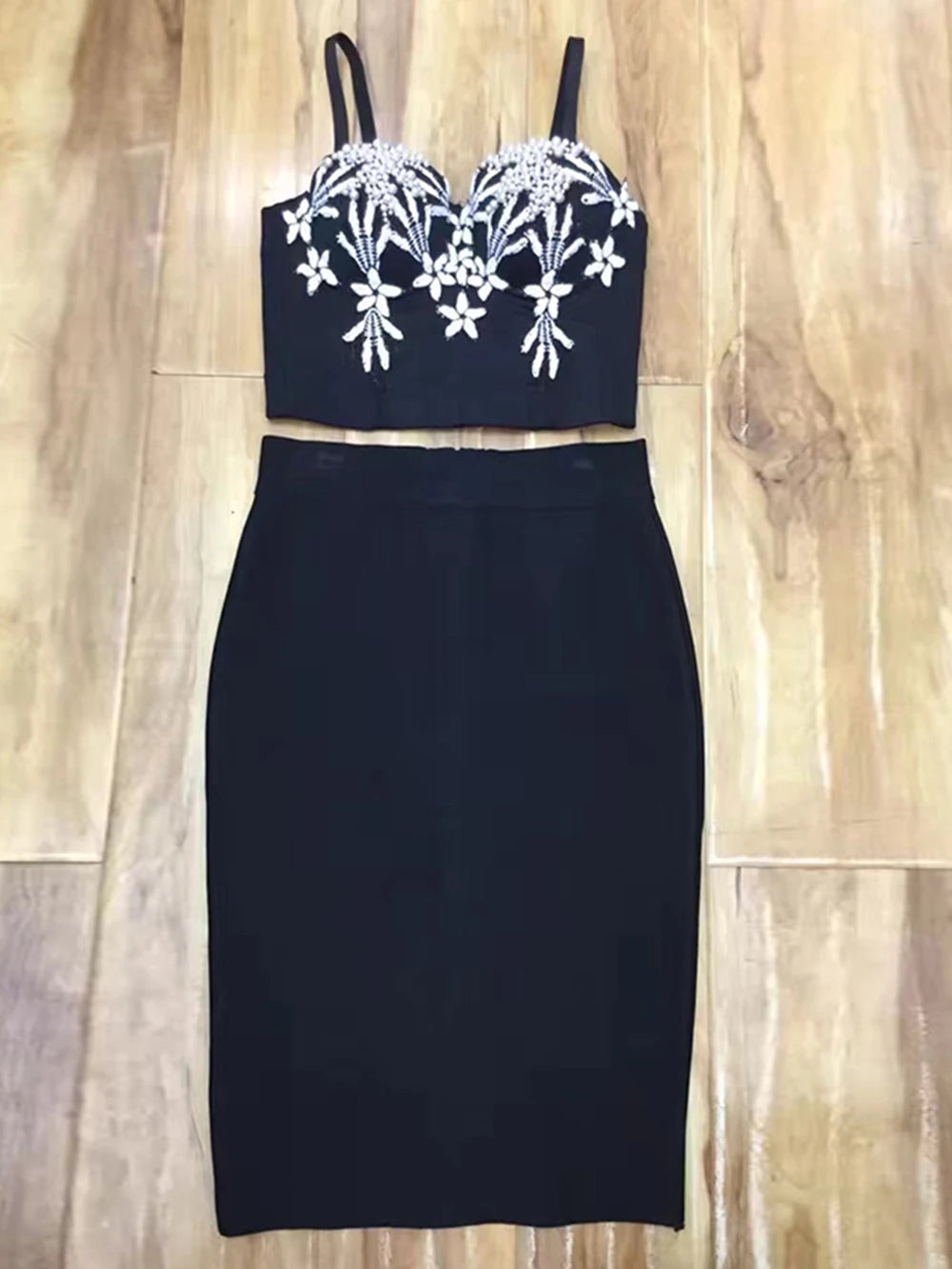 2 PC Diamond Decor Top & Pencil Skirt Set