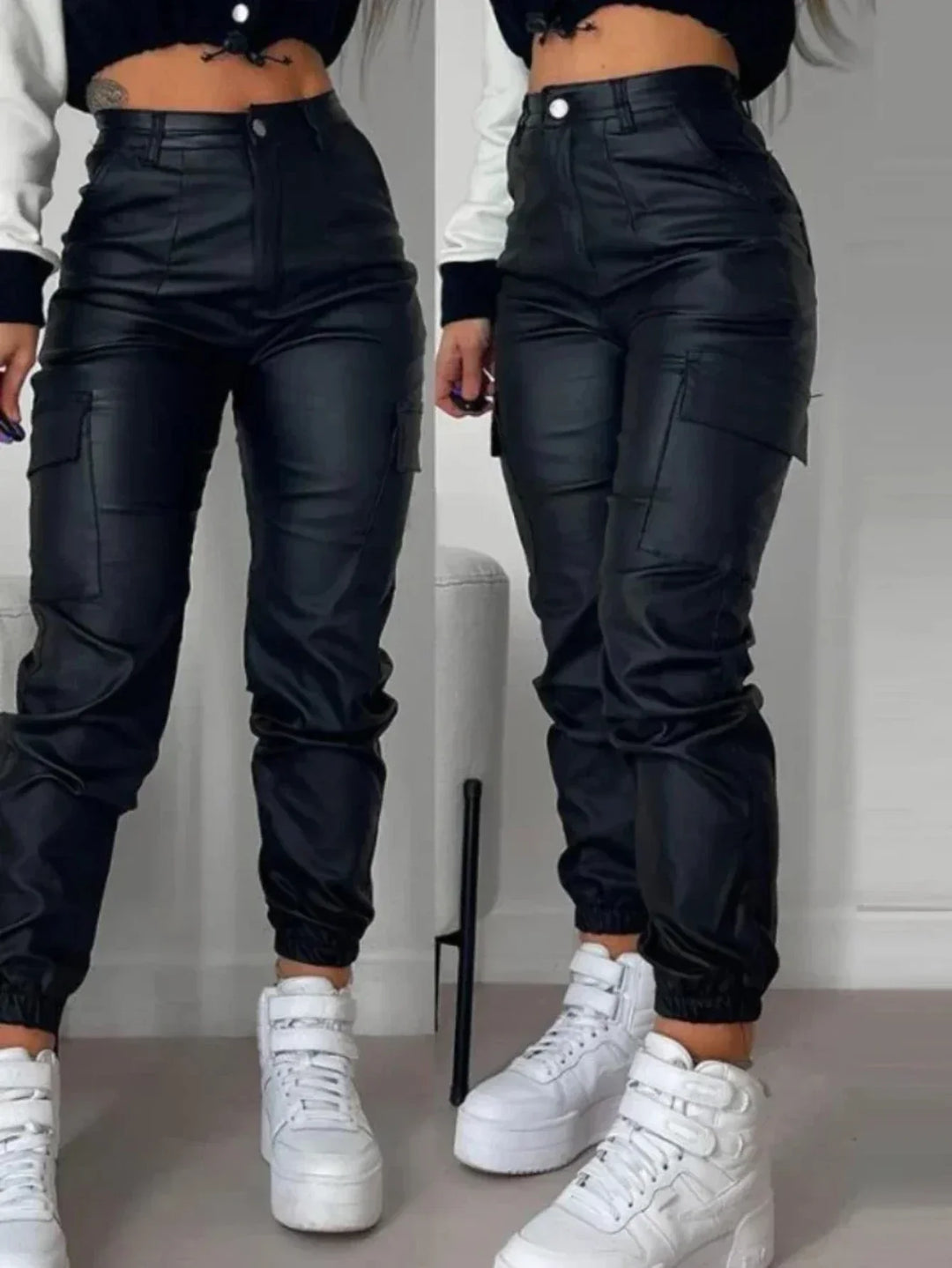 Leather High Waist Cargo Pants