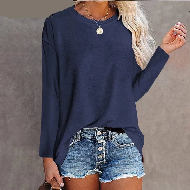 Cotton Long Sleeve O Neck Pullover - Divawearfashion