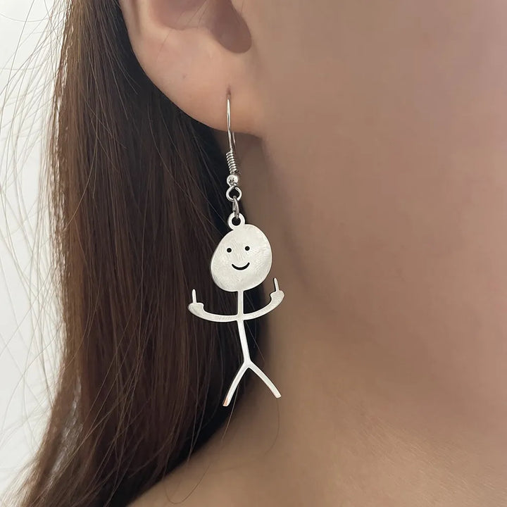 Titanium Steel Middle Finger Doodle Earrings - Divawearfashion