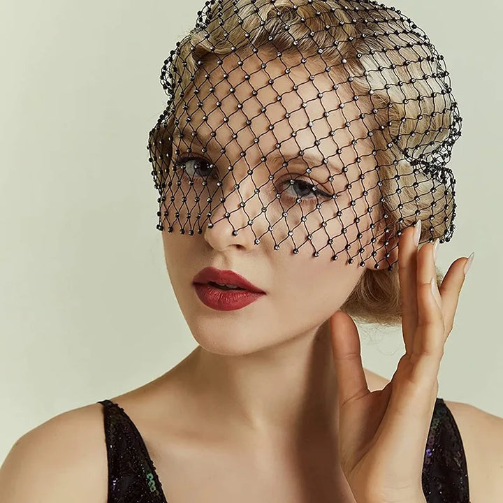 Rhinestone Fishnet Turban Headpiece - Divawearfashion