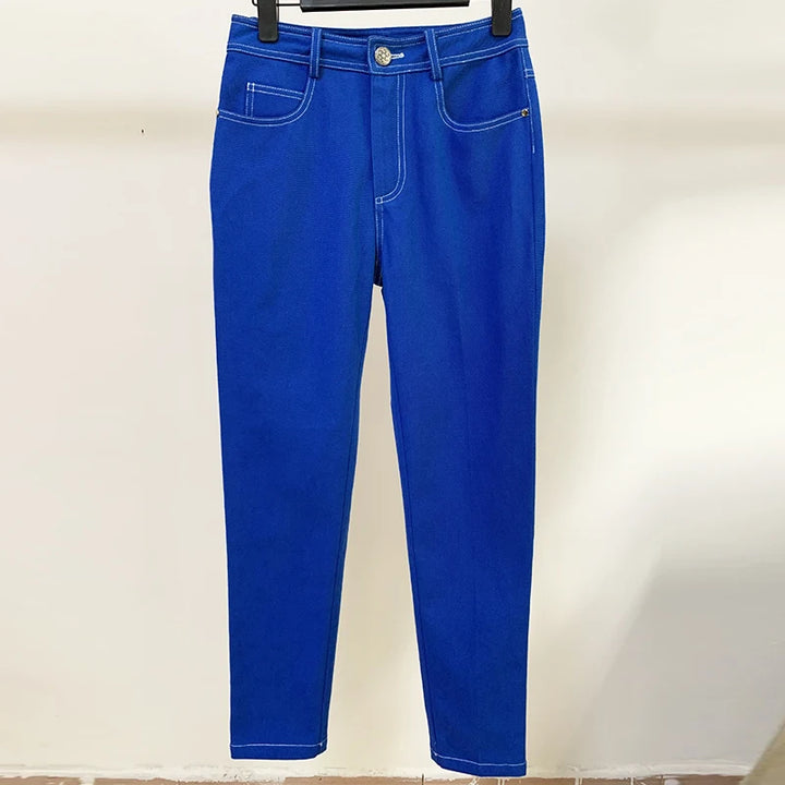 Cool Colorful Top Stitching Contrast Pencil Jeans - Divawearfashion