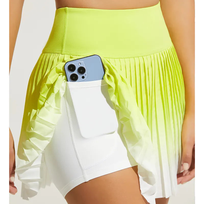 Pleated High Waist Skorts With Pocket - Divawearfashion